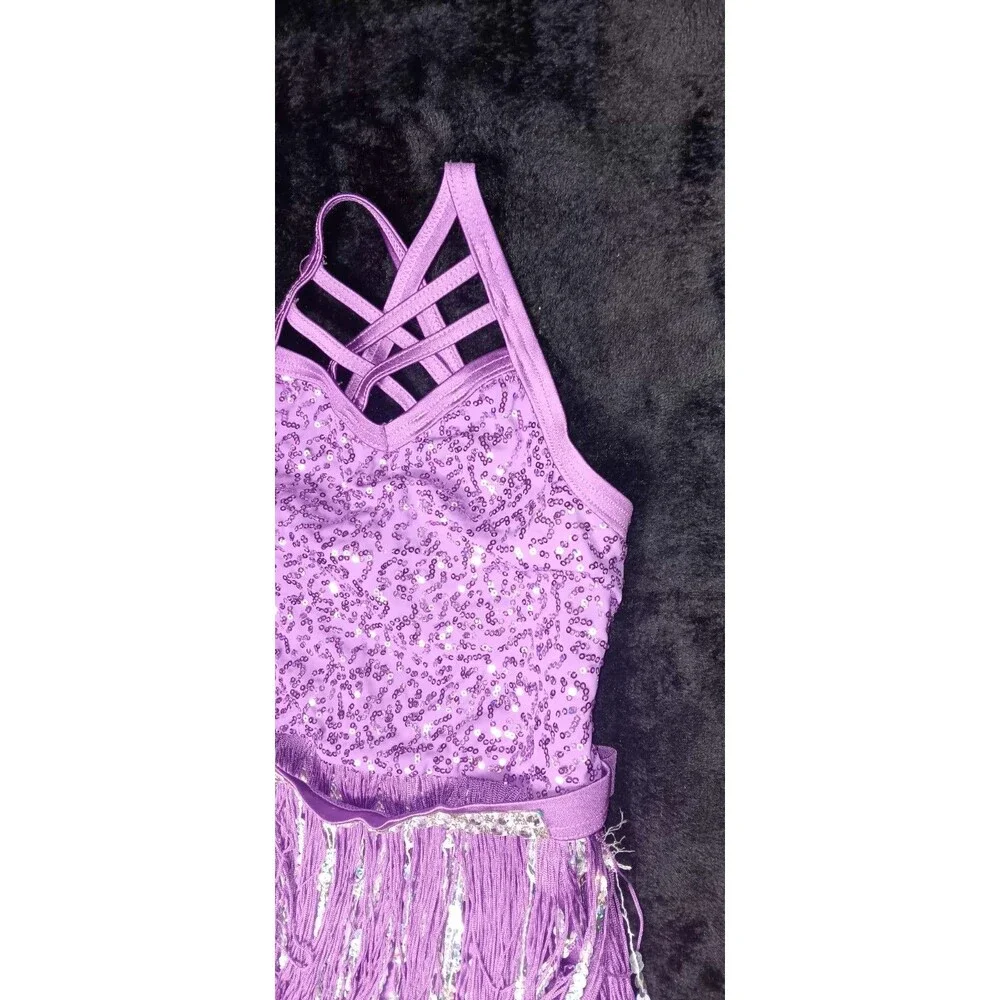 Weissman Sequin Fringe Leotard Dress Dance Costume SC Purple Jazz Tap Recital